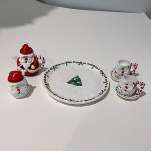 Miniature Tea Set - Christmas Candy Cane Santa Theme